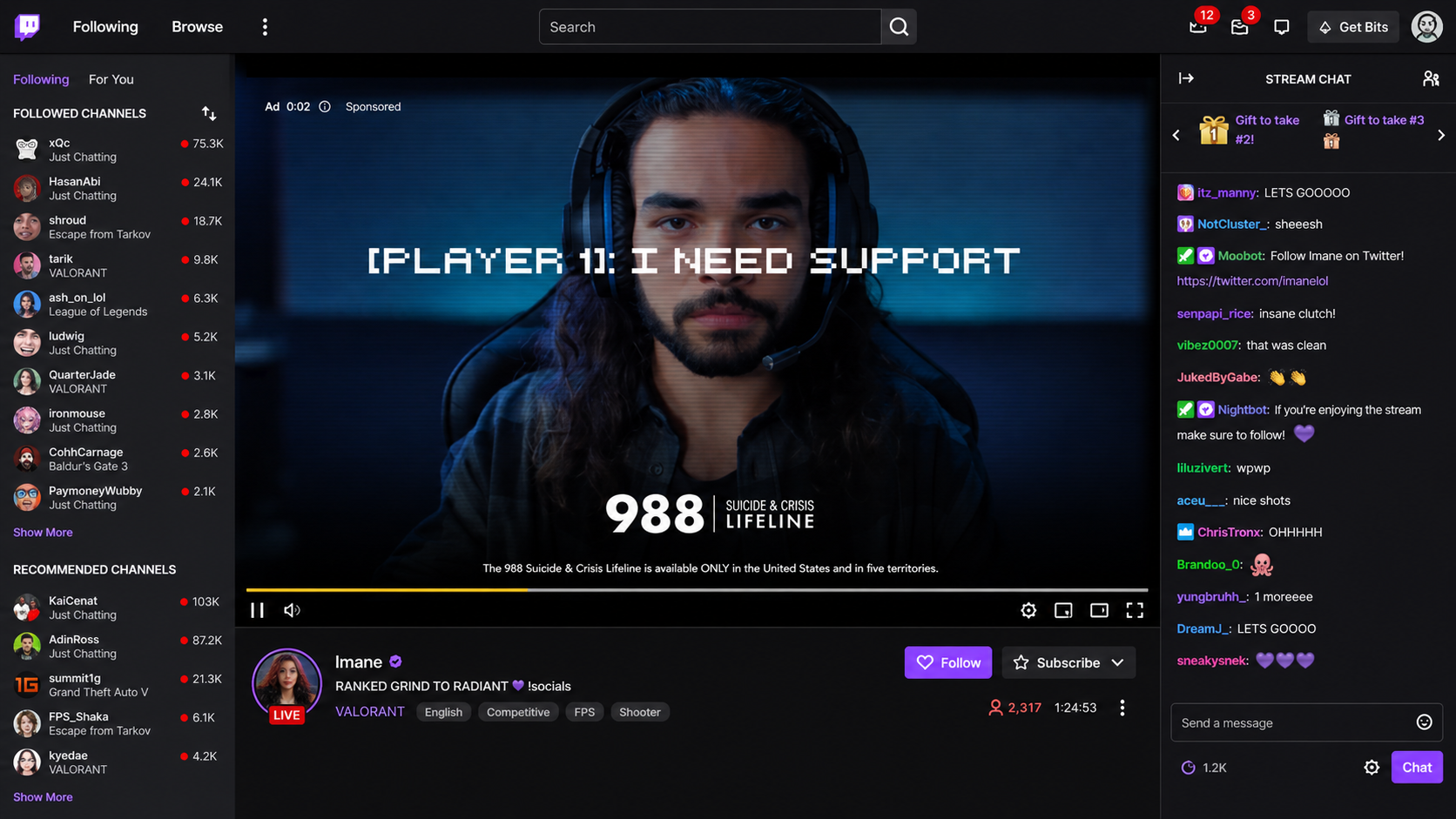 OpAD Media 988 Suicide and Crisis Lifeline Twitch streaming platform digital advertising campaign — Vibrant Emotional Health multicultural performance media and social media buying
